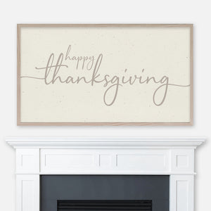 Happy Thanksgiving Samsung Frame TV Art 4K - Minimalist Classic Script Typography on Cream Paper Background - Digital Download
