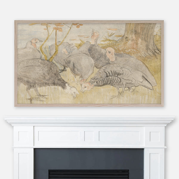 Theo Van Hoytema - Grainy Vintage Drawing - Turkeys in a Garden - Samsung Frame TV Art 4K - Digital Download