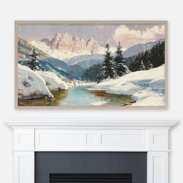Toni Haller Mountain Landscape Painting - A Sunny Winter Day with a View of the Dolomites - Samsung Frame TV Art 4K - Digital Download