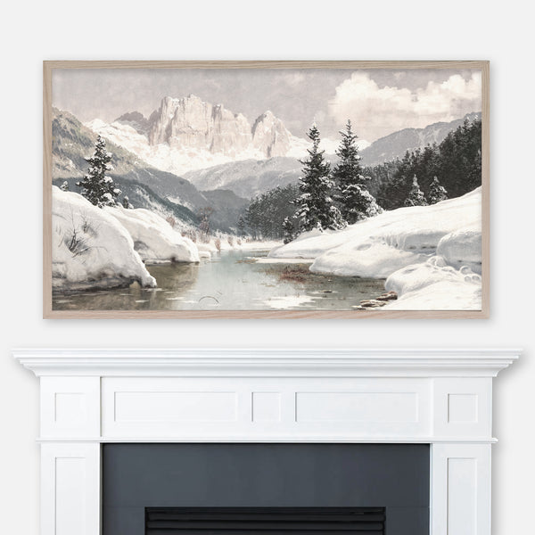 Toni Haller Mountain Landscape Painting - A Sunny Winter Day with a View of the Dolomites (Neutral Color Version) - Samsung Frame TV Art 4K - Digital Download