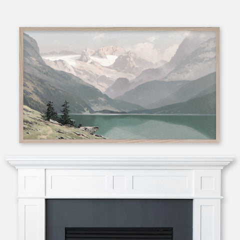 Toni Haller Mountain Landscape Painting - Lake Gosau with the Dachstein (Neutral Color Version) - Samsung Frame TV Art 4K - Digital Download