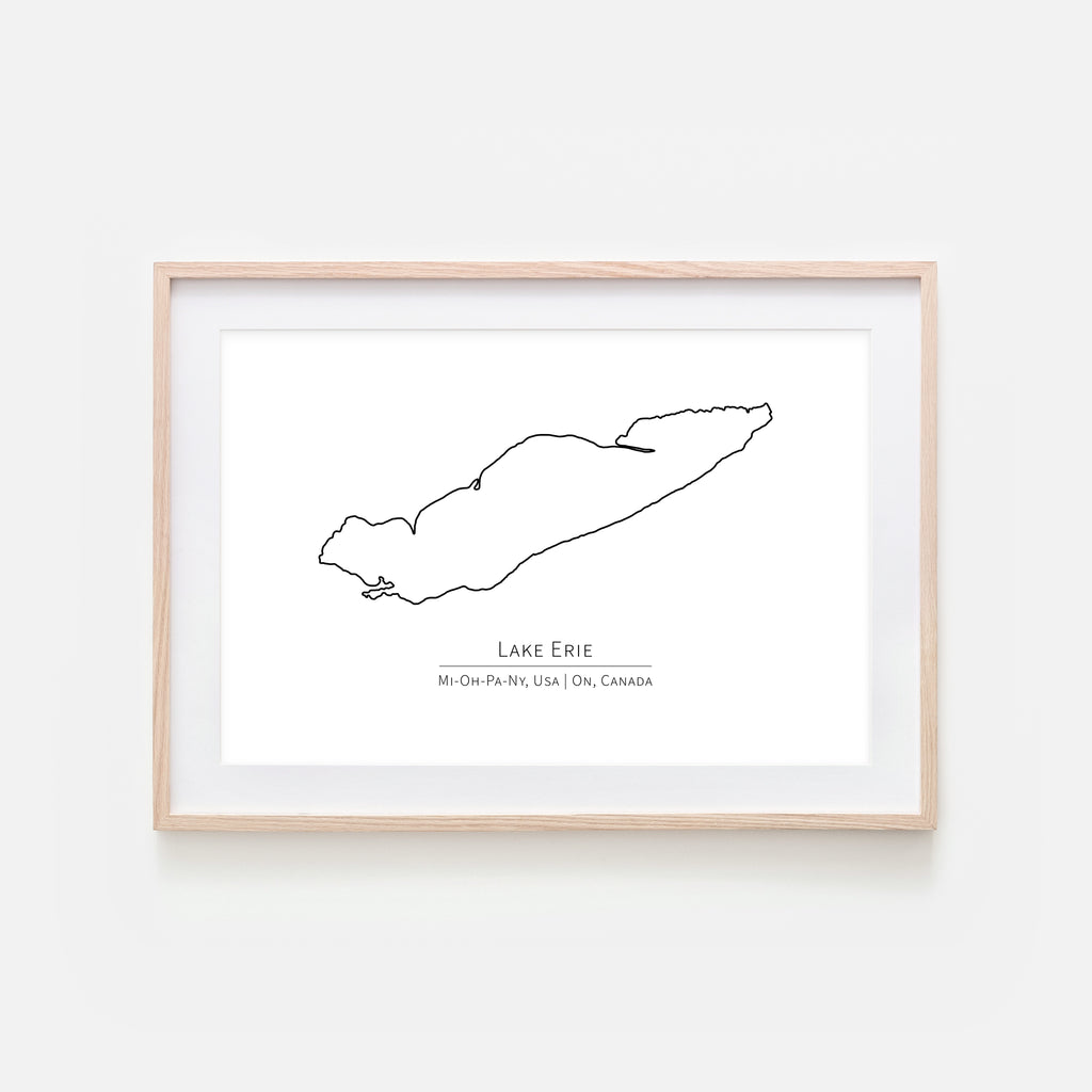 Lake Erie MI OH PA NY Ontario Canada Wall Art - Minimalist Map - Great Lakes House Decor - Black and White Print, Poster or Printable Download