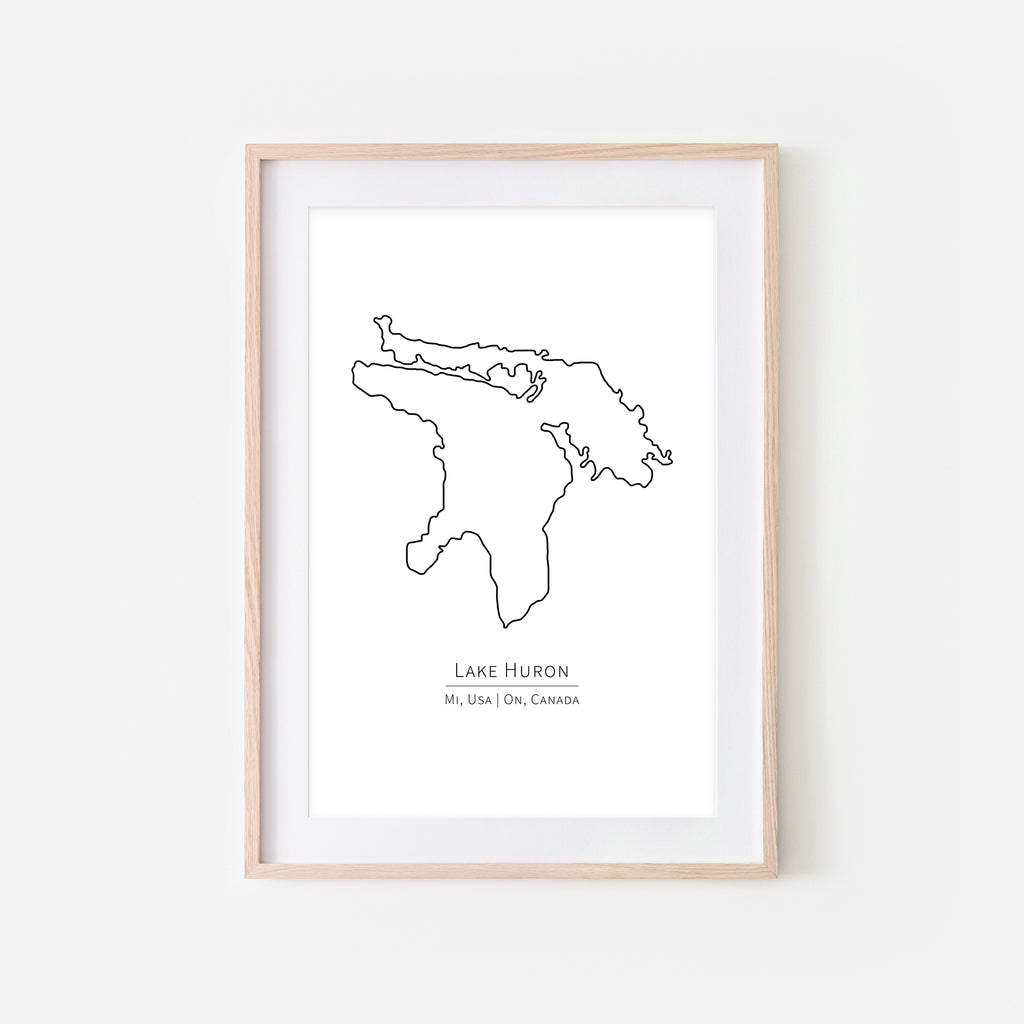 Lake Huron Michigan USA Ontario Canada Wall Art - Minimalist Map - Great Lakes House Decor - Black and White Print, Poster or Printable Download