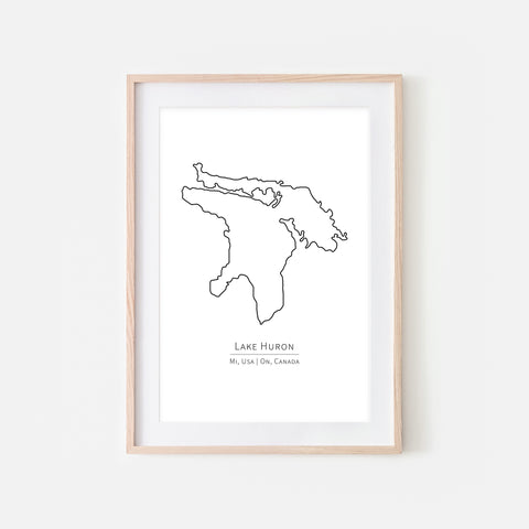 Lake Huron Michigan USA Ontario Canada Wall Art - Minimalist Map - Great Lakes House Decor - Black and White Print, Poster or Printable Download