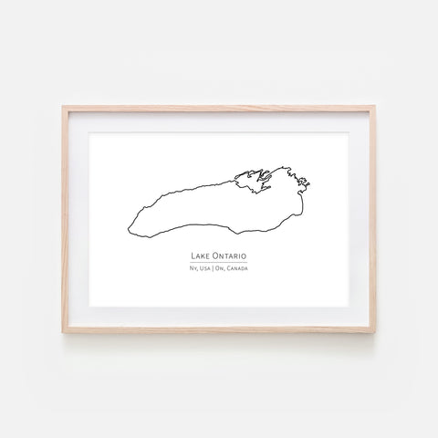Lake Ontario Canada New York Wall Art - Minimalist Map - Great Lakes House Decor - Black and White Print, Poster or Printable Download