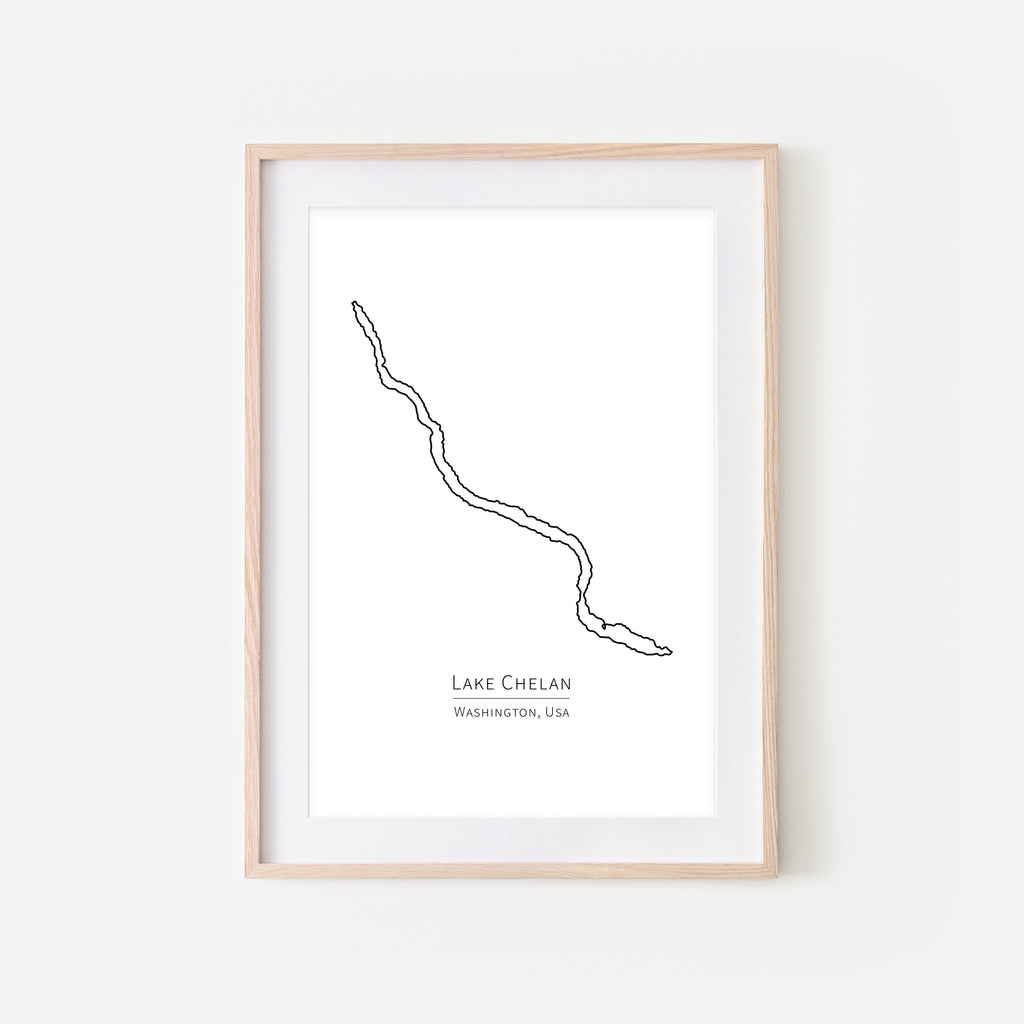 Lake Chelan WA - Minimalist Map Wall Art - Lake House Decor.