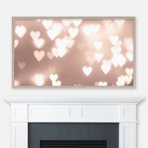 Valentine’s Day Samsung Frame TV Art 4K - Illuminated Hearts Background - Neutral Blush Beige Pink - Digital Download