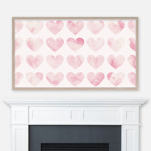 Valentine’s Day Samsung Frame TV Art 4K - Light Blush Pink Watercolor Heart Pattern - Digital Download