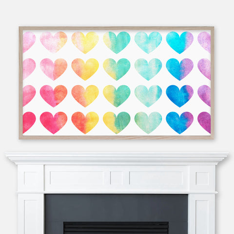 Valentine’s Day Samsung Frame TV Art 4K - Colorful Rainbow Watercolor Heart Pattern - LGBT Pride Love Decor - Digital Download