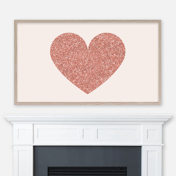Rose Gold Glitter Large Heart - Valentine’s Day Samsung Frame TV Art 4K - Digital Download