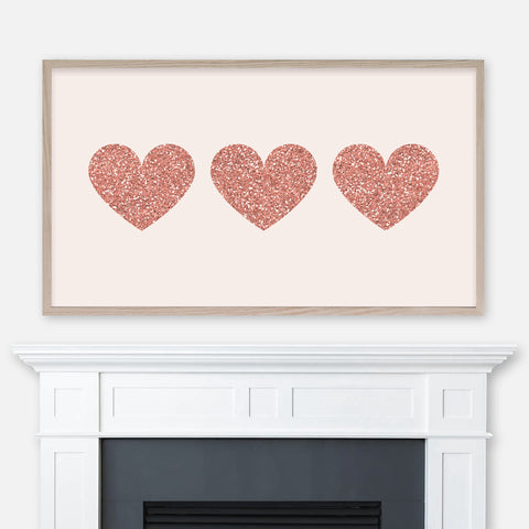 Rose Gold Glitter Three Hearts - Valentine’s Day Samsung Frame TV Art 4K - Digital Download