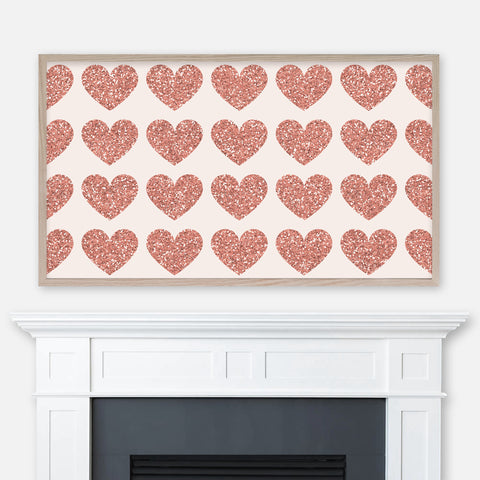 Rose Gold Glitter Heart Pattern - Valentine’s Day Samsung Frame TV Art 4K - Digital Download