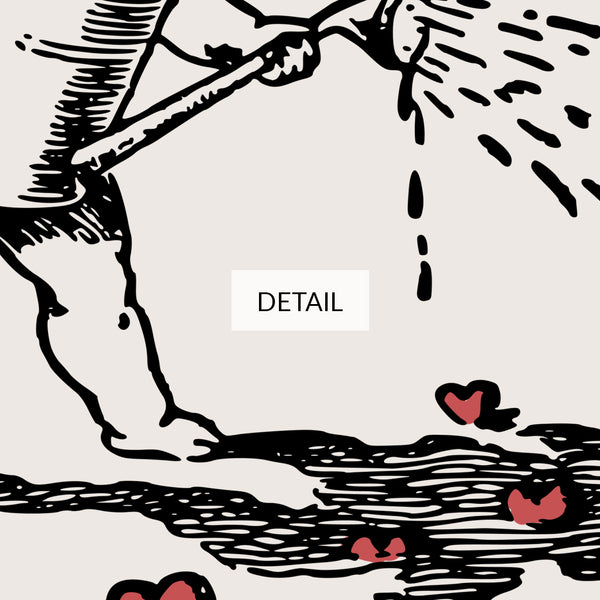 Valentine’s Day Samsung Frame TV Art 4K - Vintage Drawing of Cupid Growing & Watering Red Hearts - Digital Download