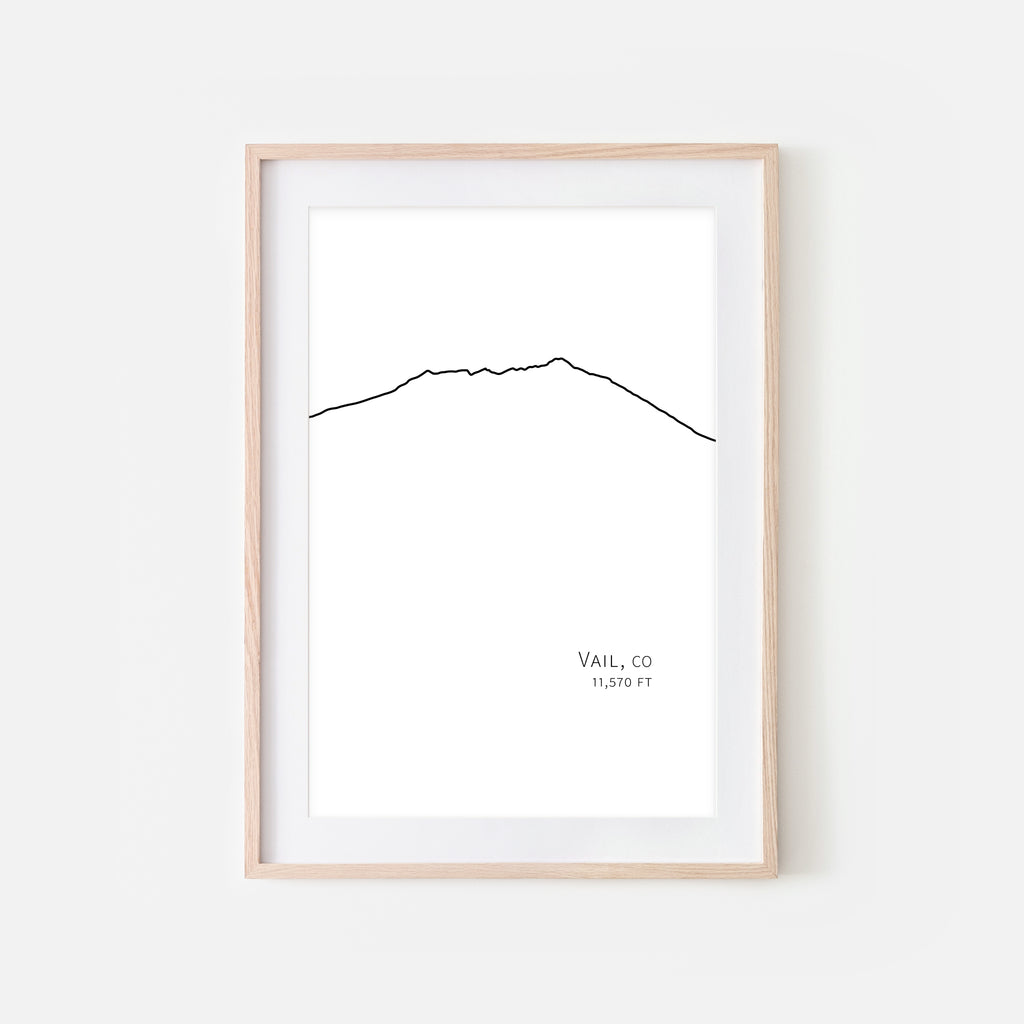 Vail Colorado CO USA Mountain Wall Art Print - Minimalist Peak Summit Elevation Contour One Line Drawing - Abstract Landscape - Black and White Home Decor Ski Decor - Large Small Shipped Paper Print or Poster - OR - Downloadable Art Print DIY Digital Printable Instant Download - By Happy Cat Prints