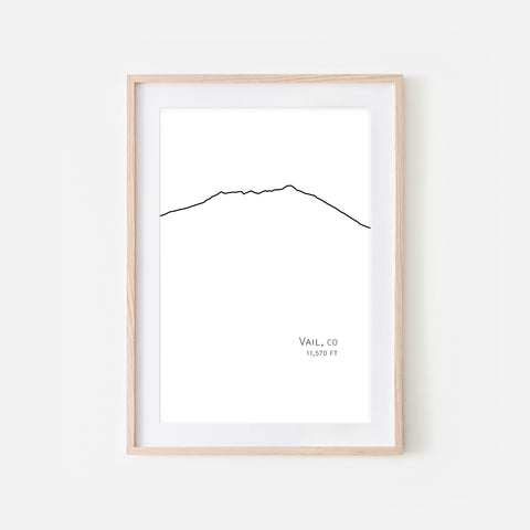 Vail Colorado CO USA Mountain Wall Art Print - Minimalist Peak Summit Elevation Contour One Line Drawing - Abstract Landscape - Black and White Home Decor Ski Decor - Large Small Shipped Paper Print or Poster - OR - Downloadable Art Print DIY Digital Printable Instant Download - By Happy Cat Prints