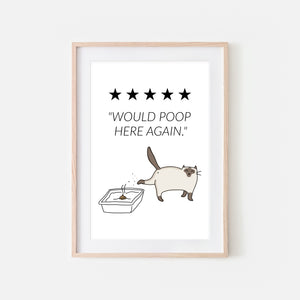 Would Poop Here Again Funny Five Star Review Printed on 