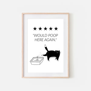 Would Poop Here Again Sign - Black and White Tuxedo Cat Wall Art - Funny Bathroom Restroom Decor - Printable Downloadable Print