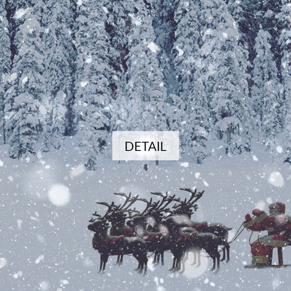 Christmas Samsung Frame TV Art 4K - Santa’s Sleigh Sliding Toward a Wooden Cabin & Pine Tree Forest on a Snowy Evening - Digital Download