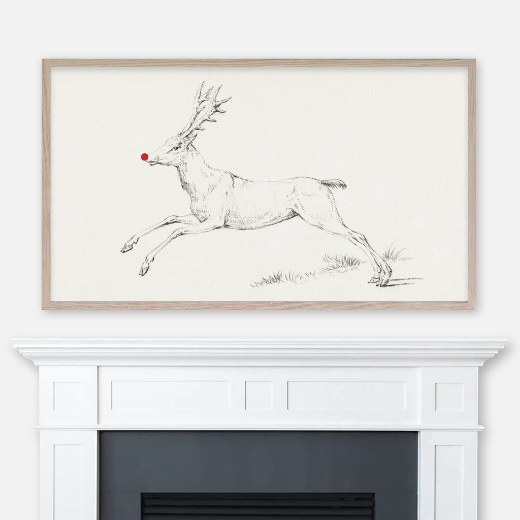 Red-Nosed Reindeer Samsung Frame TV Art 4K - Cute Funny Christmas Holiday Decor from Vintage Pencil Drawing - Digital Download