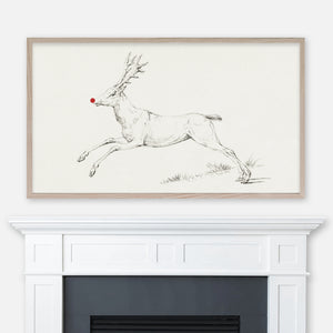 Red-Nosed Reindeer Samsung Frame TV Art 4K - Cute Funny Christmas Holiday Decor from Vintage Pencil Drawing - Digital Download