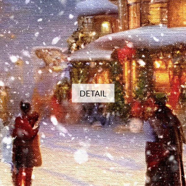 Christmas Samsung Frame TV Art 4K - Painting of People in Illuminated Shopping Village on a Snowy Night - Digital Download