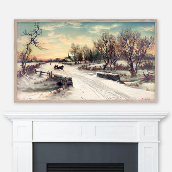 W. C. Bauer Painting - Christmas Morning - Samsung Frame TV Art - Digital Download - Vintage Landscape - Winter Village Scene - Holidays Decor
