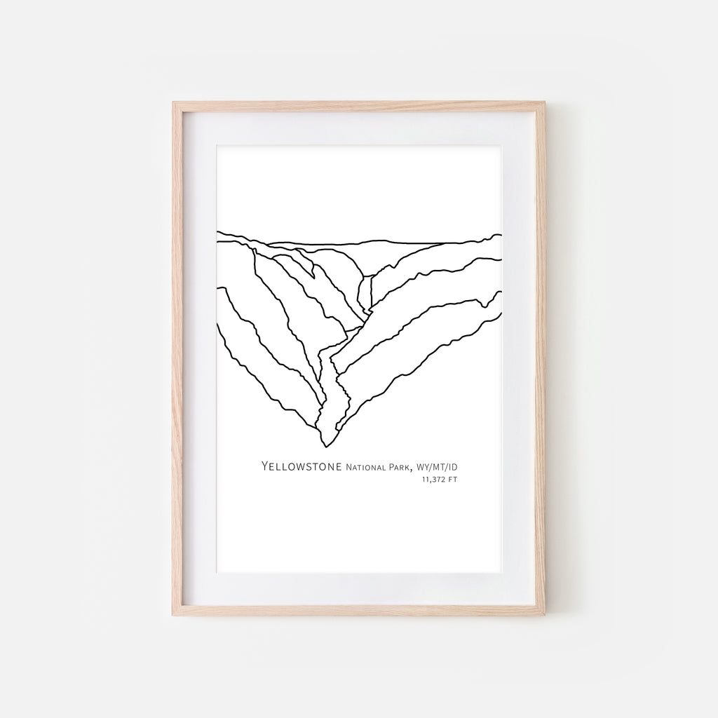 Yellowstone National Park Wyoming Montana Idaho WY MT ID USA Wall Art Print - Abstract Minimalist Landscape Contour One Line Drawing - Black and White Home Decor Mountain Outdoors Hiking Decor - Large Small Shipped Paper Print or Poster - OR - Downloadable Art Print DIY Digital Printable Instant Download - By Happy Cat Prints