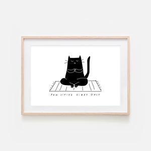 Pawsitive Vibes Only - Yoga Wall Art - Black Cat Line Drawing - Fitness Exercise Room Decor - Print, Poster or Printable Download