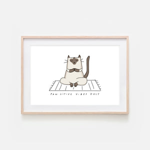 Pawsitive Vibes Only - Yoga Wall Art - Siamese Cat Line Drawing - Fitness Exercise Room Decor - Print, Poster or Printable Download
