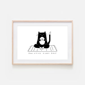 Pawsitive Vibes Only - Yoga Wall Art - Tuxedo Cat Line Drawing - Fitness Exercise Room Decor - Print, Poster or Printable Download