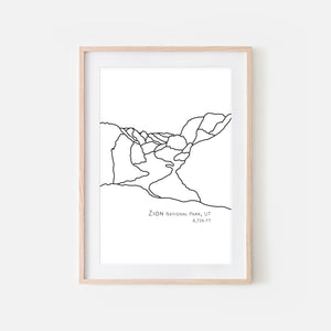 Zion National Park Utah UT USA Wall Art Print - Abstract Minimalist Landscape Contour One Line Drawing - Black and White Home Decor Mountain Outdoors Hiking Decor - Large Small Shipped Paper Print or Poster - OR - Downloadable Art Print DIY Digital Printable Instant Download - By Happy Cat Prints